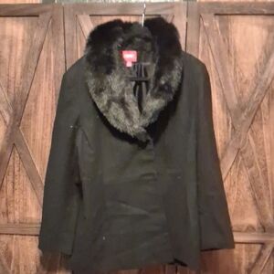 Esprit Black Pea Coat with Faux Fur Collar